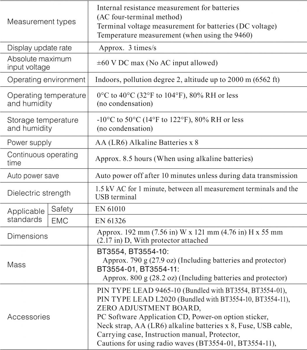 בודק מצברים דיגיטלי HIOKI BT3554 DATA